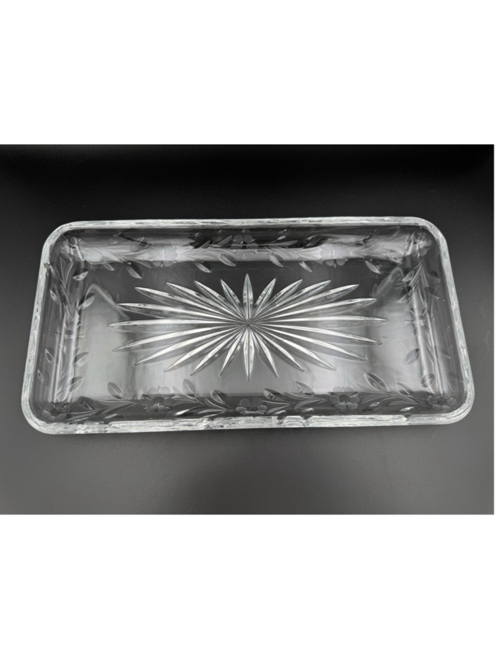 Large Vintage Glass Vanity Tray Etched Flowers Coquette Cottagecore Decor